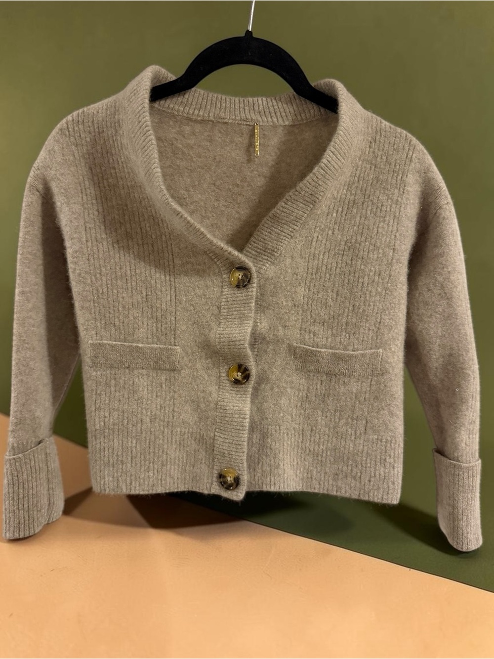 Elle Tahari Cashmere Cropped Cardigan XS Ribbed Cottagecore